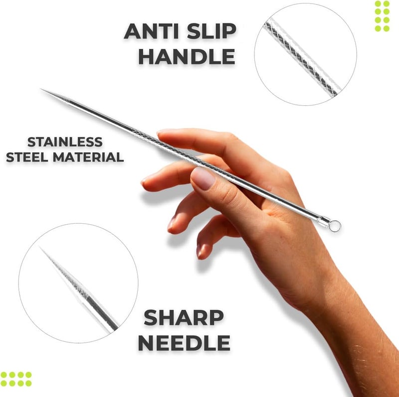 DERMATED 2 Pcs Pimple Extractor Tool Surgical Stainless Steel 410 | Comedone Extractor, Pimple Popper, Blackhead Remover for Face, Zit Popper, Pimple Needle for Acne Removal - Image 4